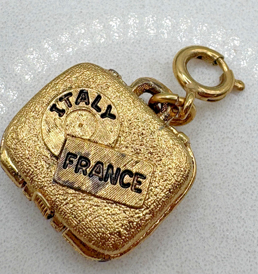Monet Bracelet Charm Luggage Suitcase Gold Tone Spring Ring Clasp Vintage Signed